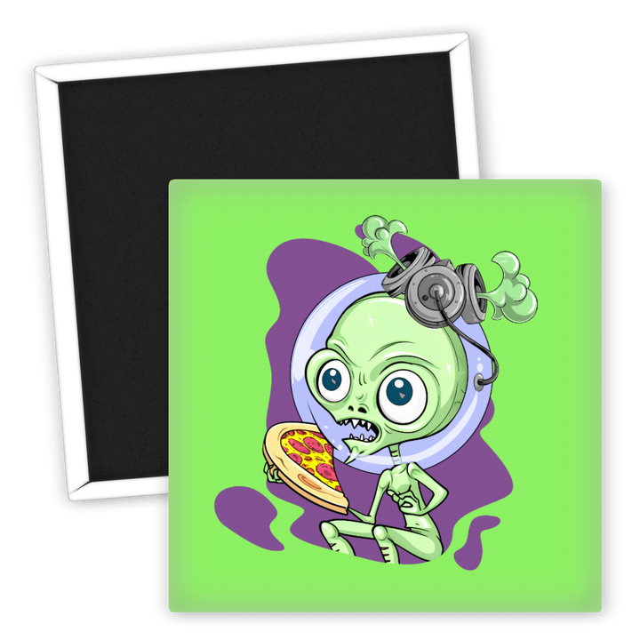 Zum Produkt Kühlschrankmagnet Aliens Pizza im Weltraum Design
