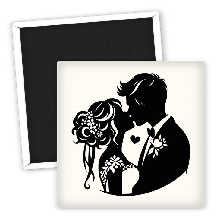 Zum Produkt Kühlschrankmagnet Hochzeit Brautpaar Kuss Kunstwerk schwarz