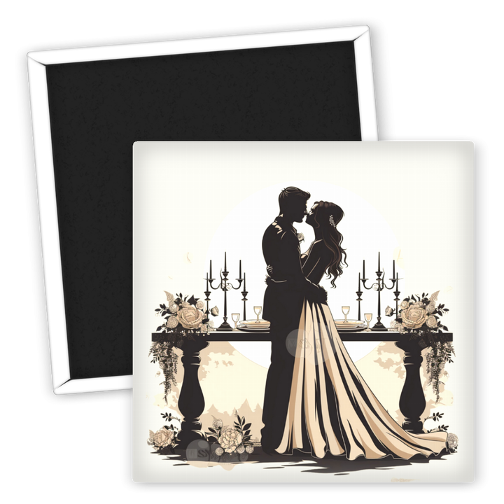 Zum Produkt Kühlschrankmagnet Hochzeit Paar am Tisch romantisches Design