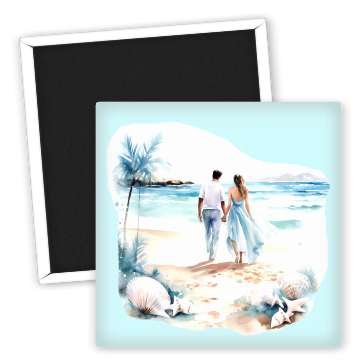 Zum Produkt Hochzeit Kühlschrankmagnet Strandmotiv Paar mit Muscheln