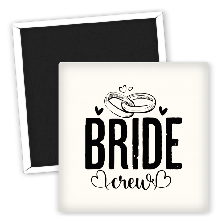 Zum Produkt Hochzeits Kühlschrankmagnet Bride Crew mit Eheringen und Herzen
