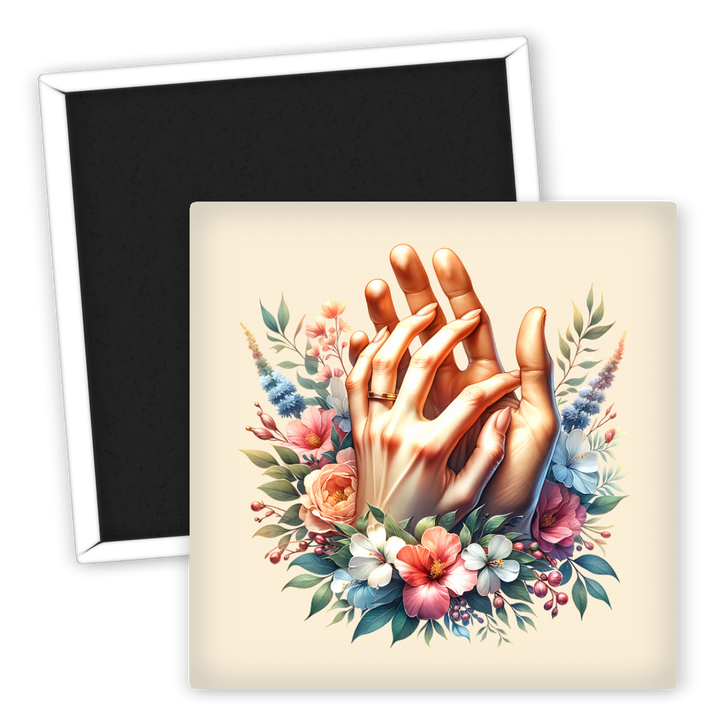 Zum Produkt Hochzeits Kühlschrankmagnet mit floralen Händen Motiv