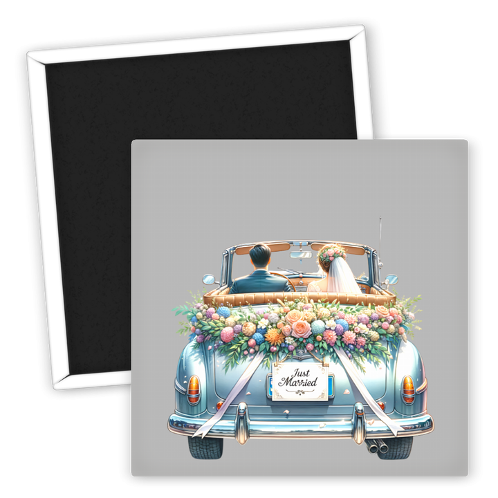 Zum Produkt Kühlschrankmagnet Hochzeit Brautpaar im Cabriolet Just Married