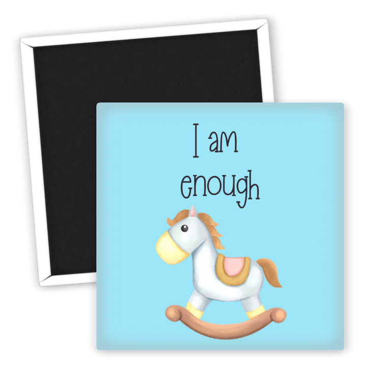 Zum Produkt Kühlschrankmagnet I am enough mit niedlichem Schaukelpferd