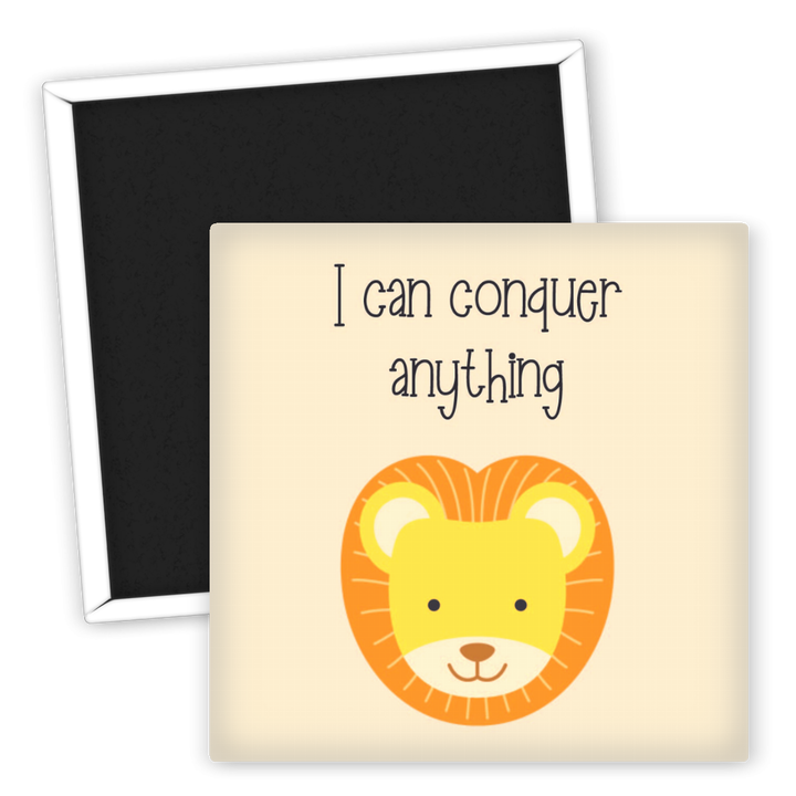 Zum Produkt Kühlschrankmagnet Spruch I can conquer anything Löwe Motiv