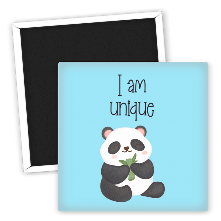 Zum Produkt Kühlschrankmagnet Spruch I am unique mit niedlichem Panda-Design