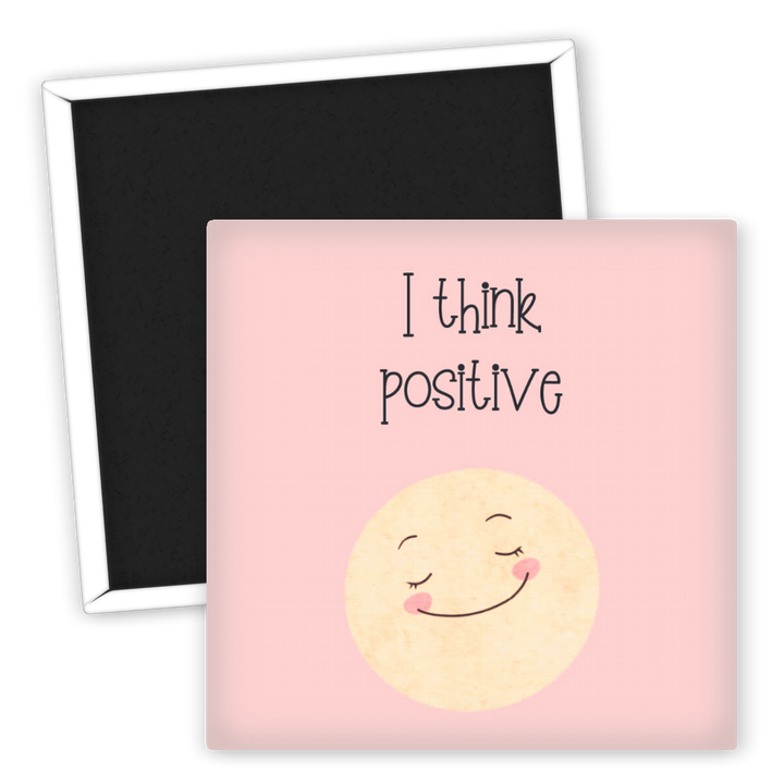Zum Produkt Kühlschrankmagnet I think positive Spruch mit lächelndem Gesicht