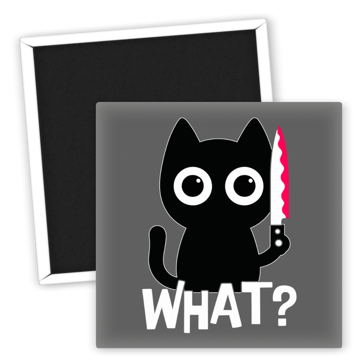 Zum Produkt Katzen Kühlschrankmagnet mit witzigem Messer-Motiv What?
