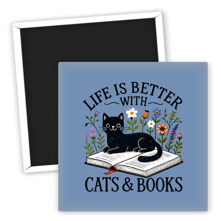 Zum Produkt Kühlschrankmagnet Leben ist schöner mit Katzen und Büchern