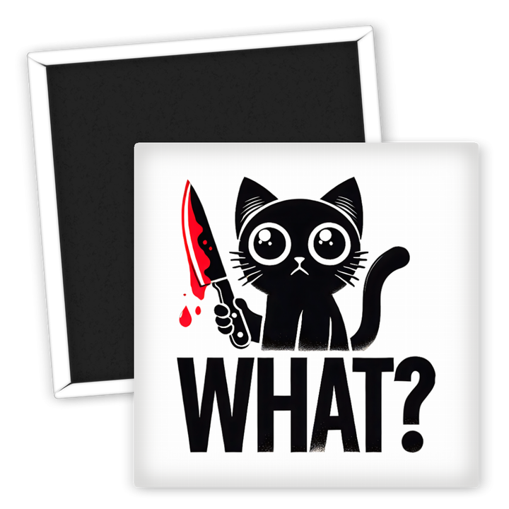 Zum Produkt Kühlschrankmagnet mit schwarzer Katze und dem Wort WHAT