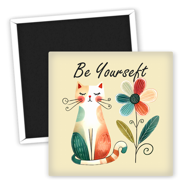 Zum Produkt Kühlschrankmagnet Be Yourself mit niedlicher Katze und Blume