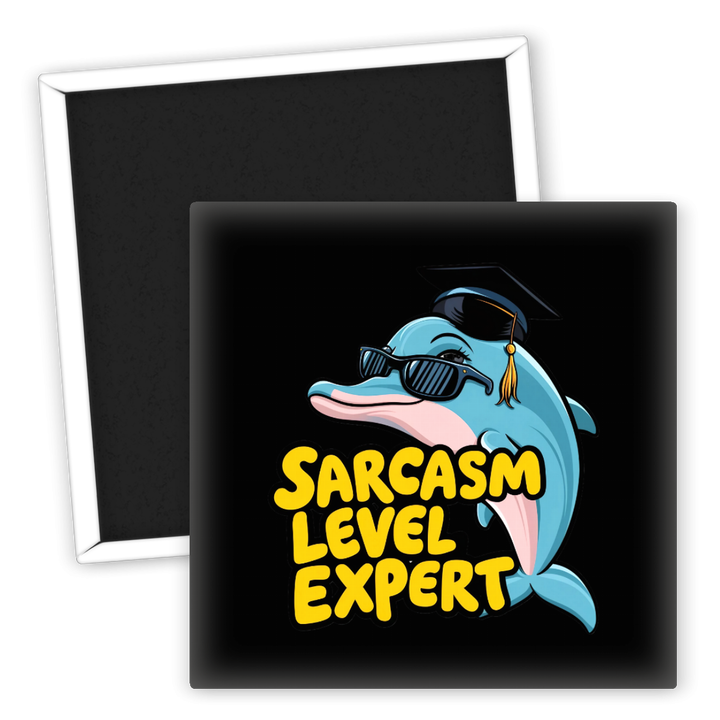 Zum Produkt Sarcasm Level Expert Kühlschrankmagnet mit Delphinmotiv