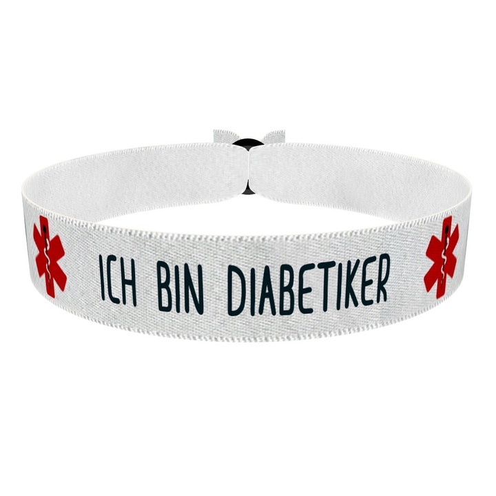 Zum Produkt Ich bin Diabetiker weiß Stoffarmband