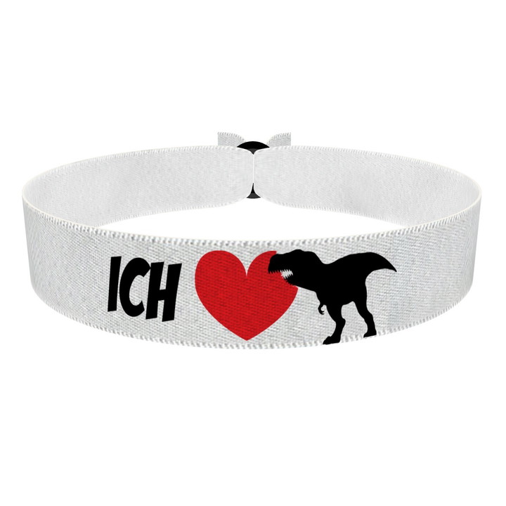 Zum Produkt Ich liebe Dinos weiß Stoffarmband