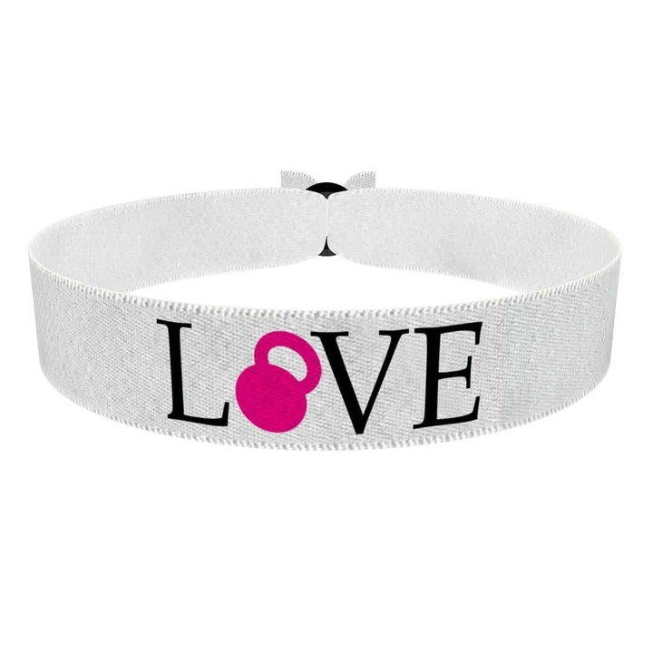 Zum Produkt Kettlebell Love weiß/pink Stoffarmband