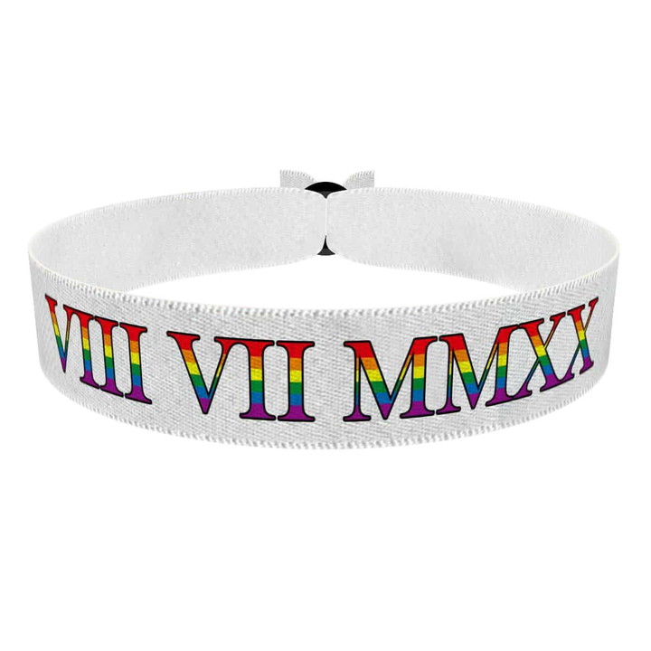 Zum Produkt LGBTQ Römisches Datum weiß Stoffarmband
