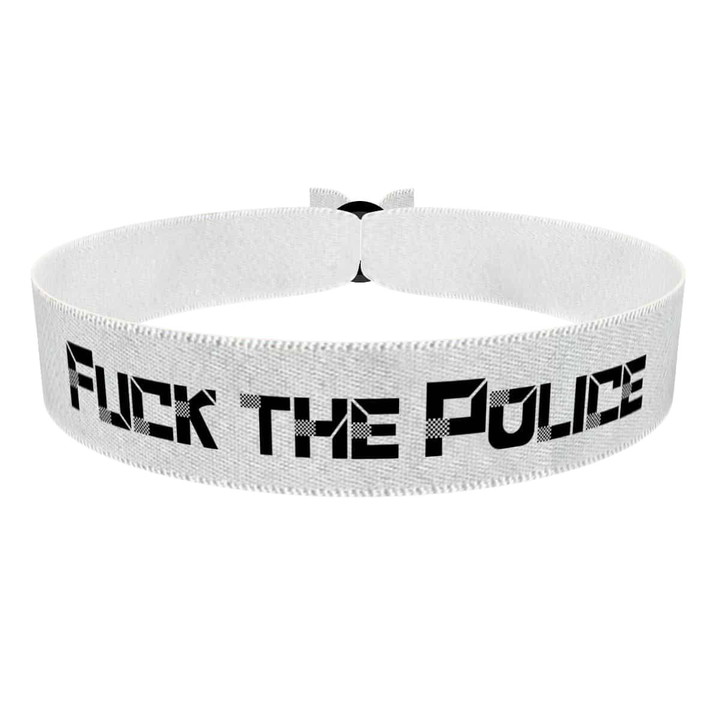 Zum Produkt Fuck the Police weiß Stoffarmband
