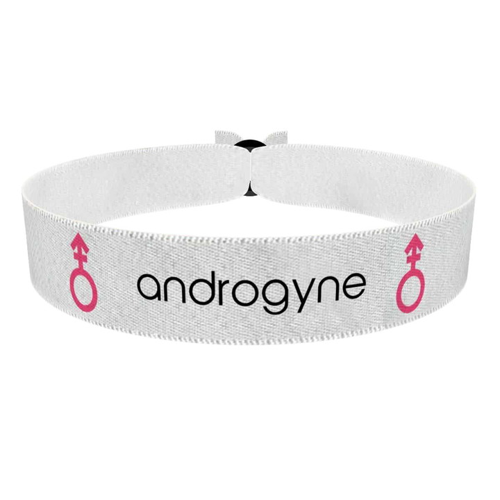 Zum Produkt Androgyne Symbol Text weiß Stoffarmband