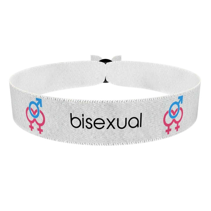 Zum Produkt Bisexual Symbol Text weiß Stoffarmband