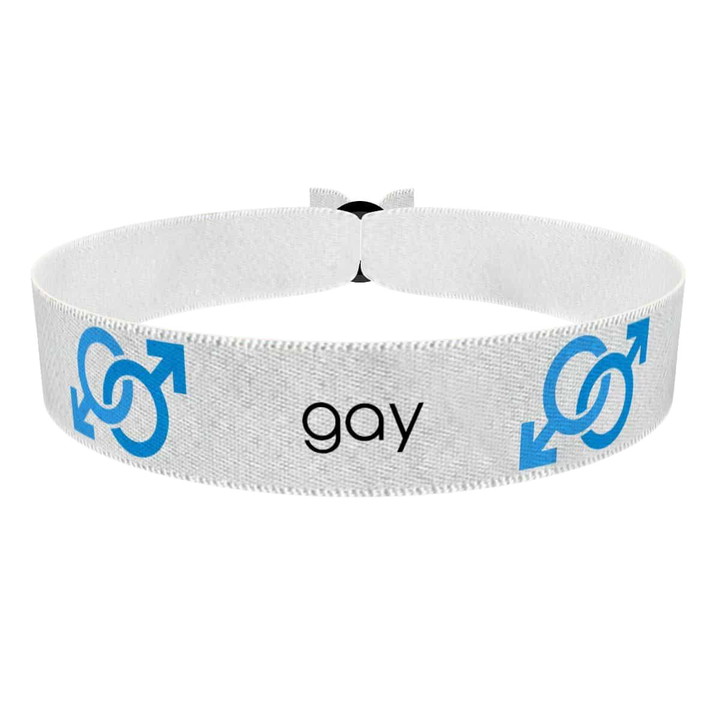 Zum Produkt Gay Symbol Text weiß 2 Stoffarmband
