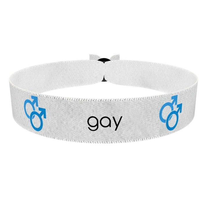 Zum Produkt Gay Symbol Text weiß 3 Stoffarmband