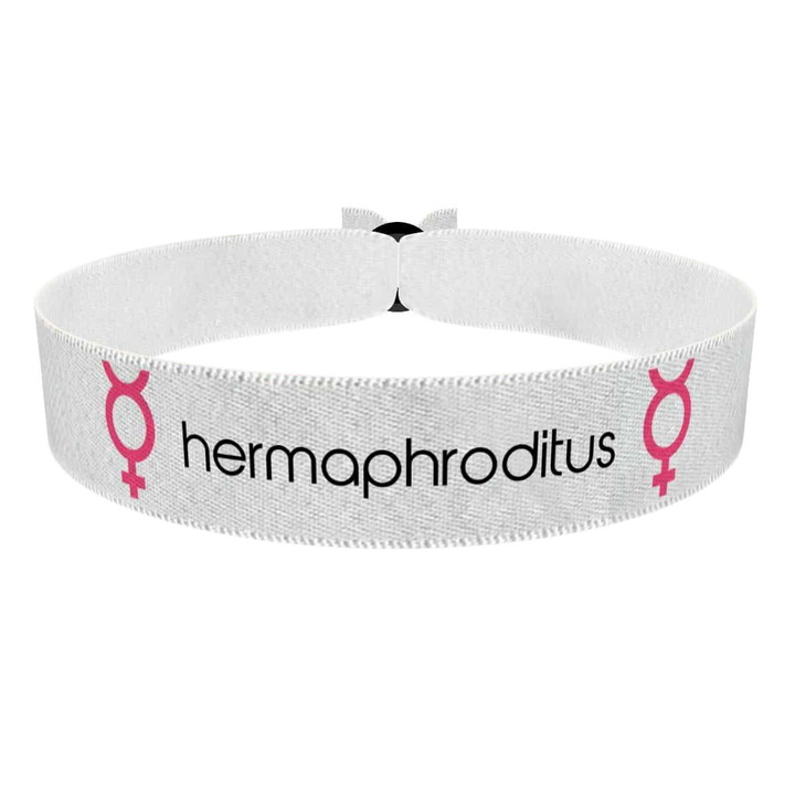 Zum Produkt Hermaphroditus Symbol Text weiß Stoffarmband
