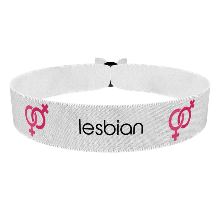 Zum Produkt Lesbian Symbol Text weiß 2 Stoffarmband