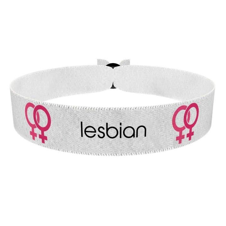 Zum Produkt Lesbian Symbol Text weiß 3 Stoffarmband