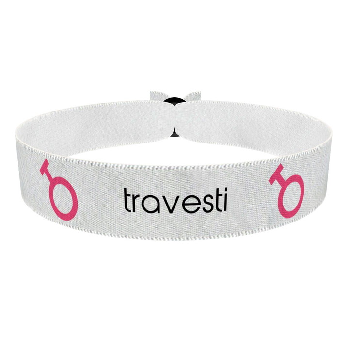 Zum Produkt Travesti Symbol Text weiß Stoffarmband