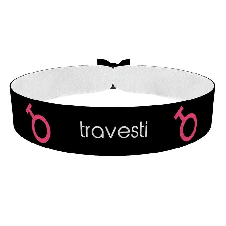 Zum Produkt Travesti Symbol Text schwarz Stoffarmband