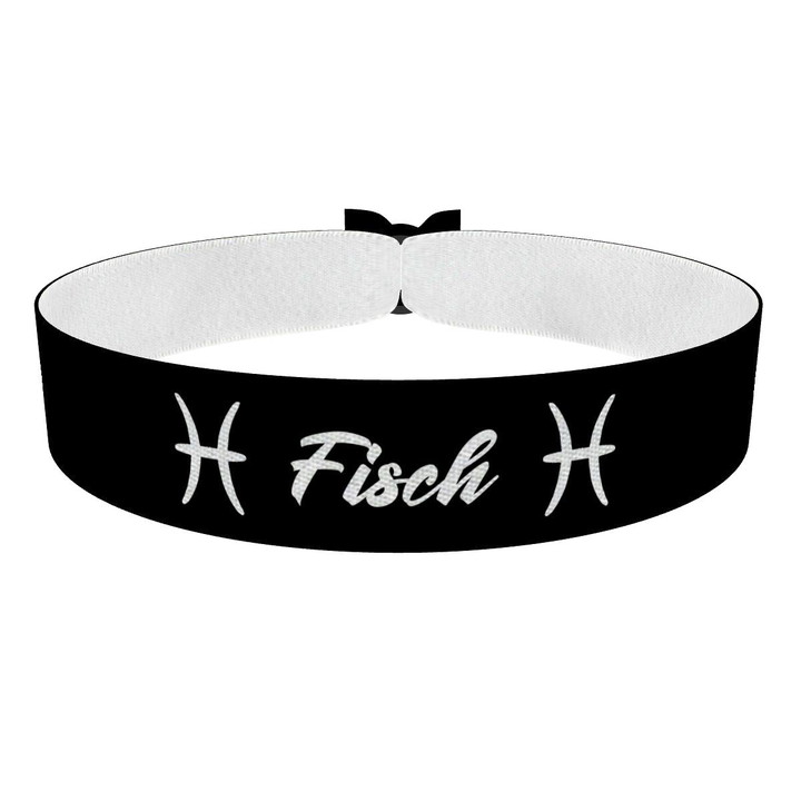Zum Produkt Fisch Sternzeichen Text schwarz Stoffarmband