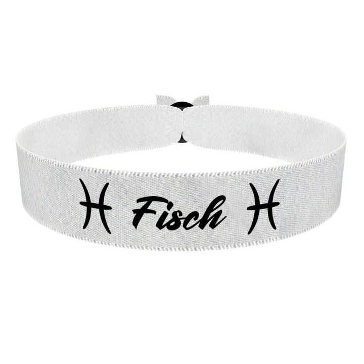 Zum Produkt Fisch Sternzeichen Text weiß Stoffarmband