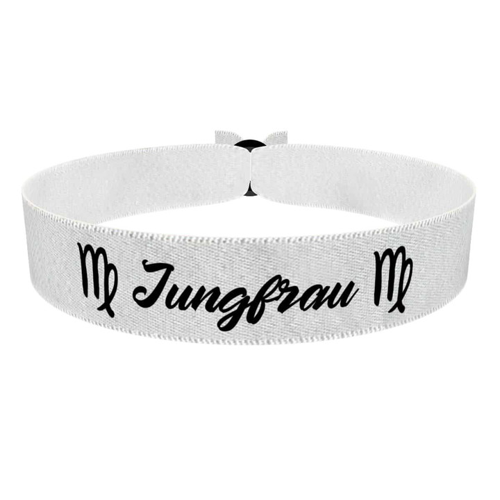 Zum Produkt Jungfrau Sternzeichen Text weiß Stoffarmband