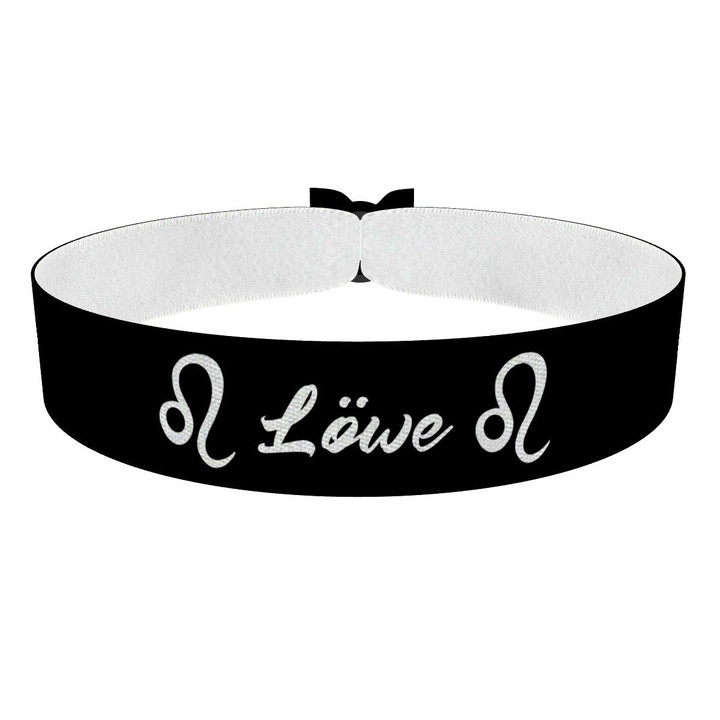Zum Produkt Löwe Sternzeichen Text schwarz Stoffarmband