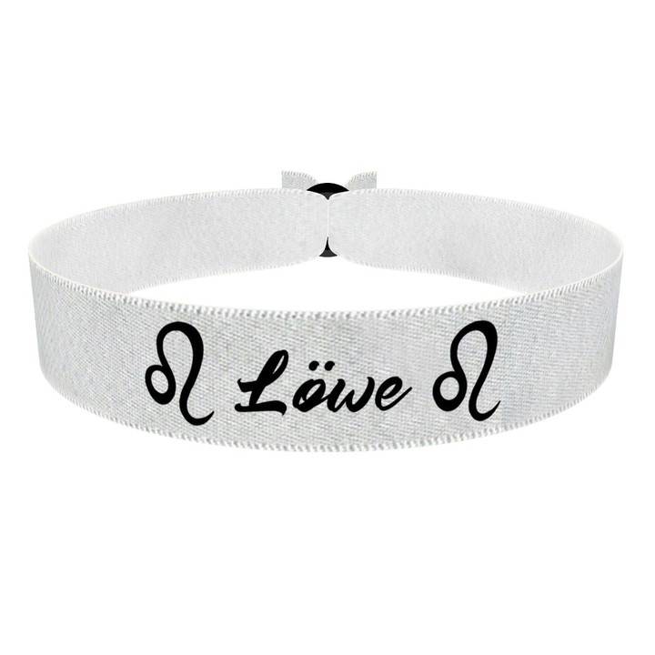 Zum Produkt Löwe Sternzeichen Text weiß Stoffarmband