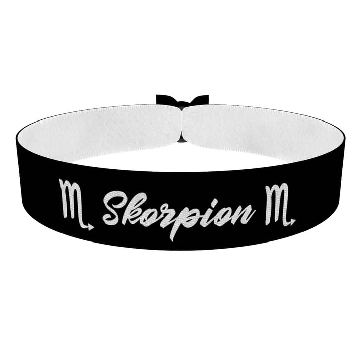 Zum Produkt Skorpion Sternzeichen Text schwarz Stoffarmband