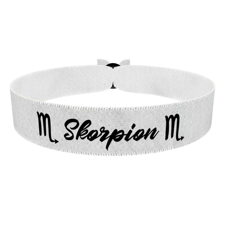 Zum Produkt Skorpion Sternzeichen Text weiß Stoffarmband