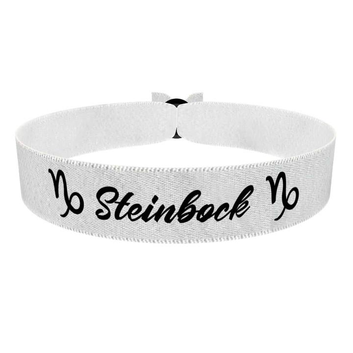 Zum Produkt Steinbock Sternzeichen Text weiß Stoffarmband