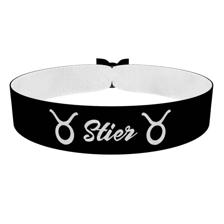 Zum Produkt Stier Sternzeichen Text schwarz Stoffarmband