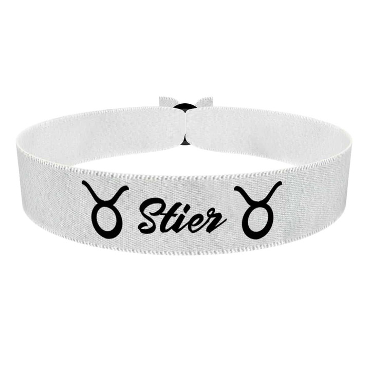 Zum Produkt Stier Sternzeichen Text weiß Stoffarmband