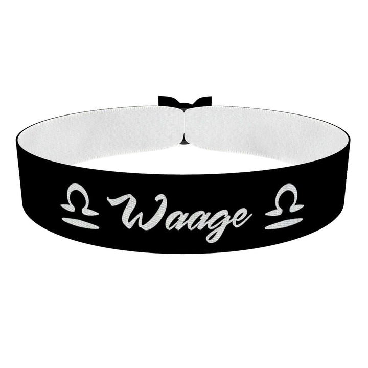 Zum Produkt Waage Sternzeichen Text schwarz Stoffarmband