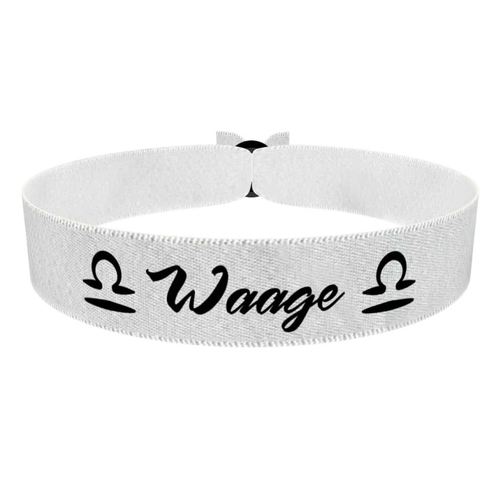Zum Produkt Waage Sternzeichen Text weiß Stoffarmband