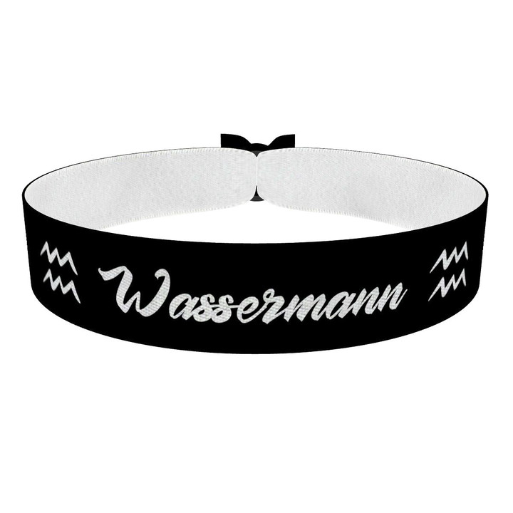Zum Produkt Wassermann Sternzeichen Text schwarz Stoffarmband