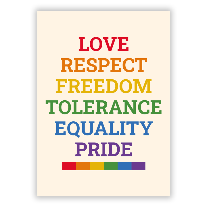 Zum Produkt Love, Respect, Freedom, Tolerance, Equality, Pride Poster
