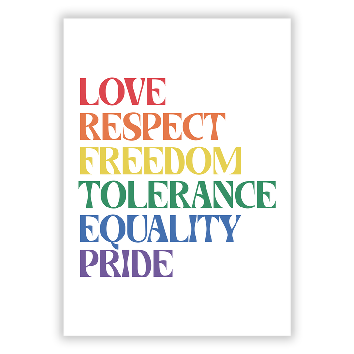 Zum Produkt Love, Respect, Freedom, Tolerance, Equality, Pride Poster