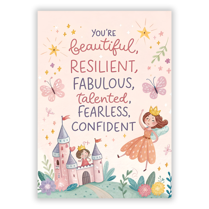Zum Produkt You are beautiful, redolent, fabulous, talented, fearless, confident Kinderposter Fee