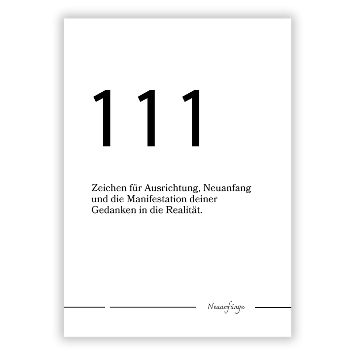 Zum Produkt Spirituelle Engelszahl 111 Neuanfänge Poster