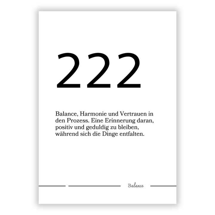 Zum Produkt Spirituelle Engelszahl 222 Balance Poster