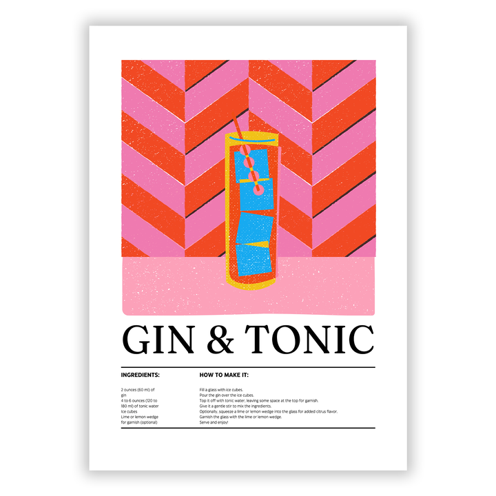 Zum Produkt Gin Tonic Poster - Cocktail Zutatenliste und Zubereitungsanleitung