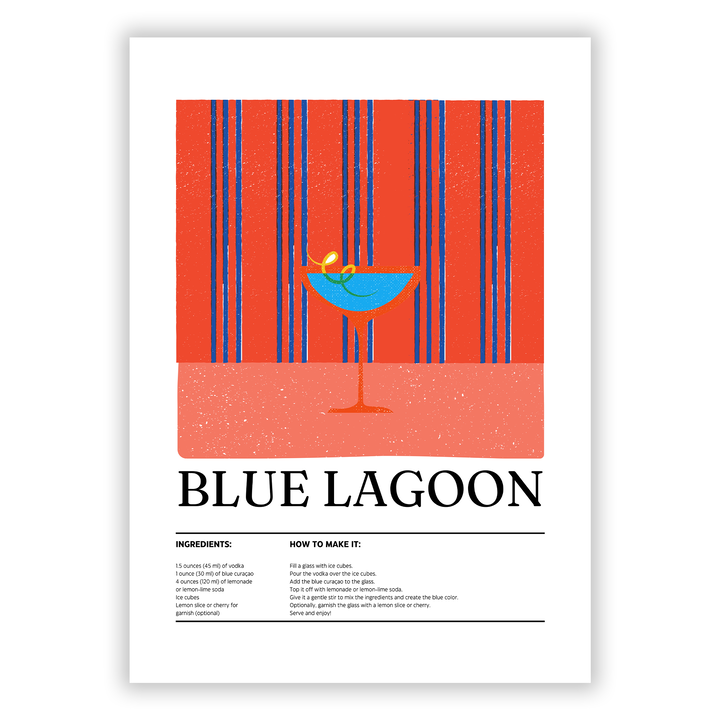 Zum Produkt Blue Lagoon Poster - Cocktail Zutatenliste und Zubereitungsanleitung